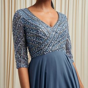 Slate blue formal evening mother of the bride gown